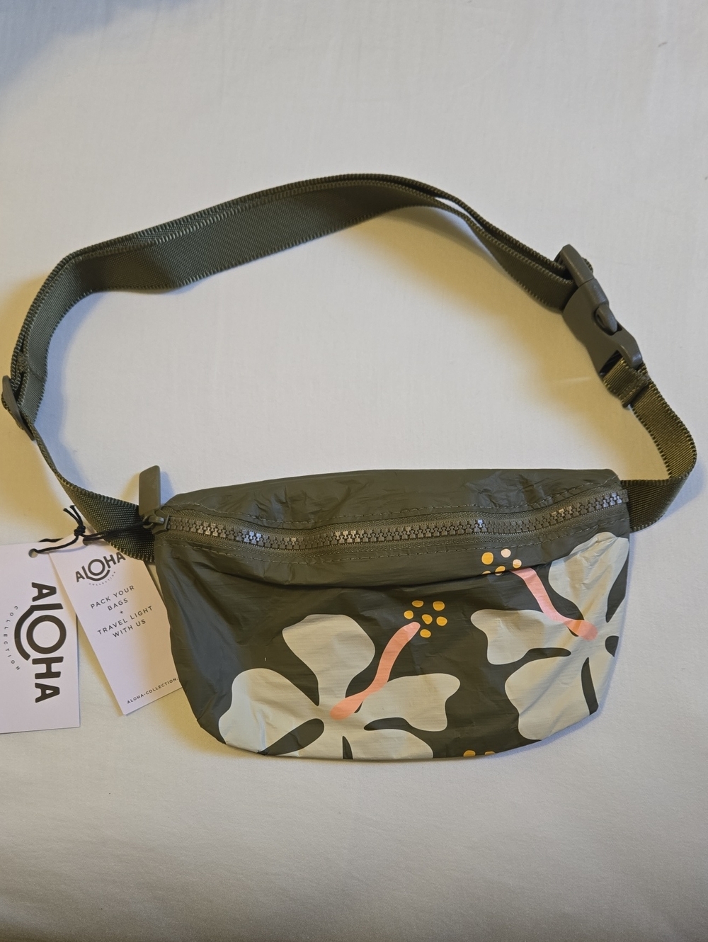 ALOHA Collection  Olive Green Floral Crossbody Belt Bag
